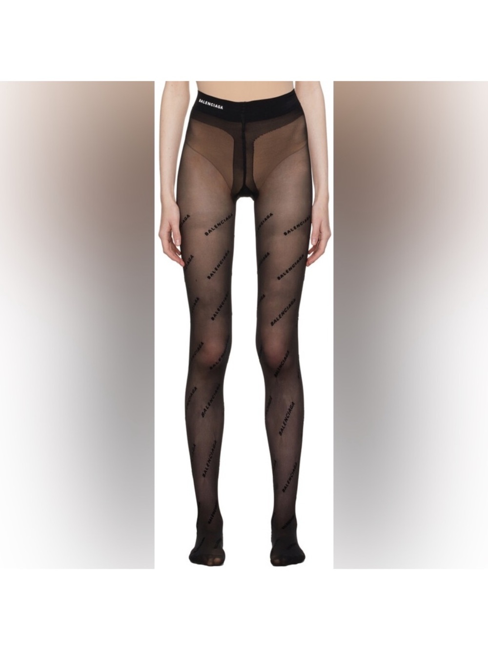 Balenciaga Black Logo Sheer Hosiery Tights